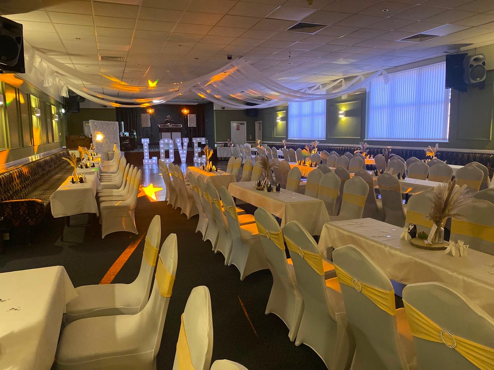 Concert Room decorated for a function at Elm Tree Social Club