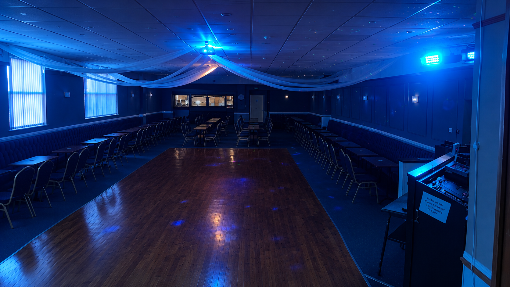 Concert Room set up for weekly entertainment at Elm Tree Social Club